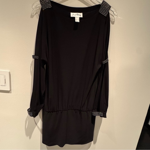 Joseph Ribkoff Black Dress with Studded Detail Long Sleeve Cut Outs USA 6 - Picture 1 of 11